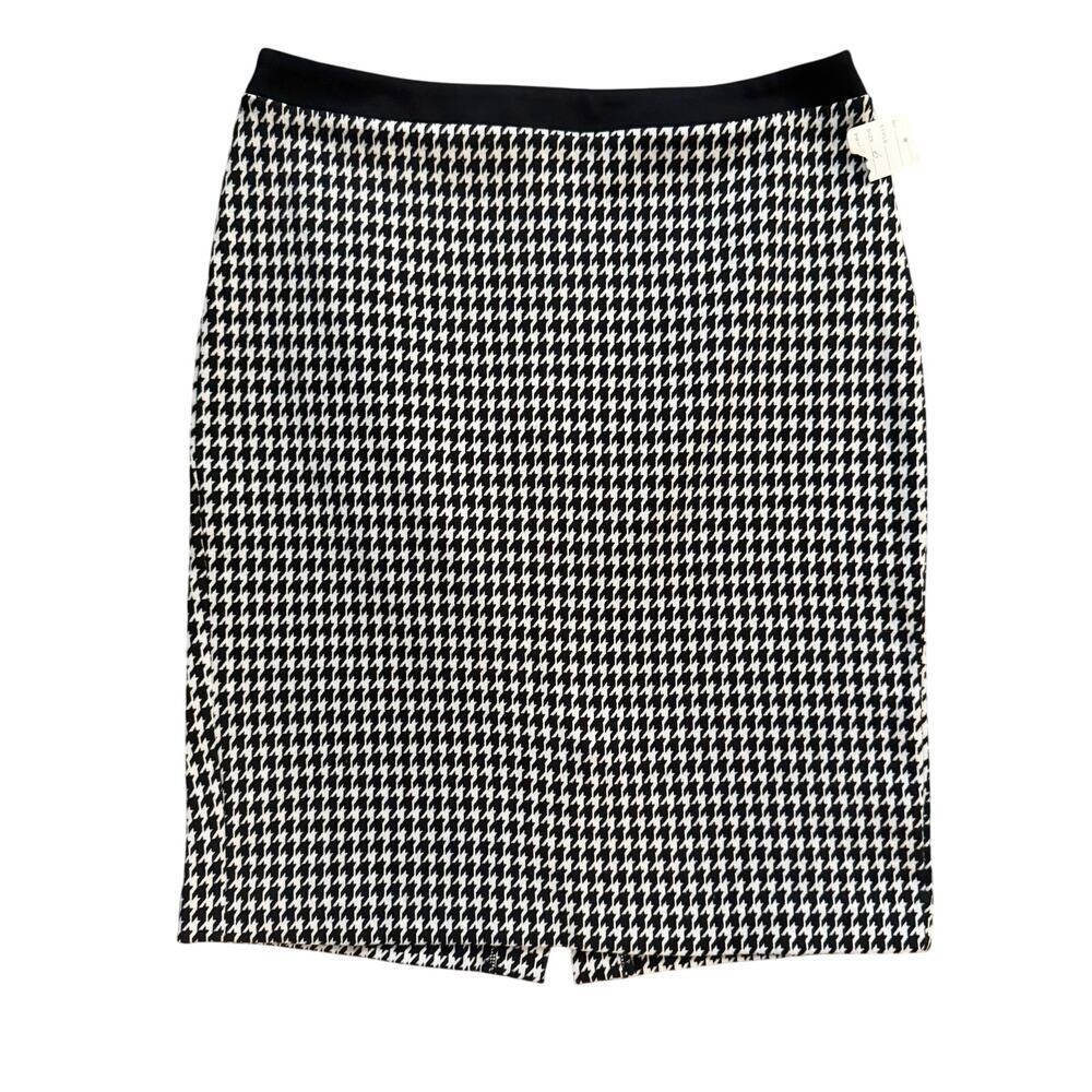 Talbots Pencil Skirt Women's Sz 6 Black white‎ Houndstooth cotton blend preppy